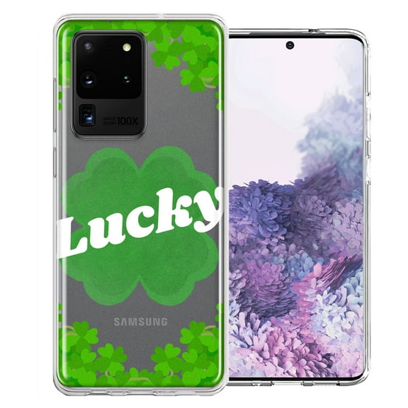 MUNDAZE for Samsung Galaxy S20 Ultra Lucky St Patrick's Day Shamrock Green Clovers Double Layer Phone Case Cover