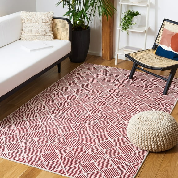 SAFAVIEH Abstract Brock Geometric Area Rug, Red/Ivory, 6' x 6' Square