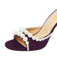 thumbnail image 3 of FSJ Women Trendy Beaded Studded Round Open Toe Backless Mules Chic Pearl High Heels Sandals Fashion Summer Slide Shoes Size 12 Purple, 3 of 5