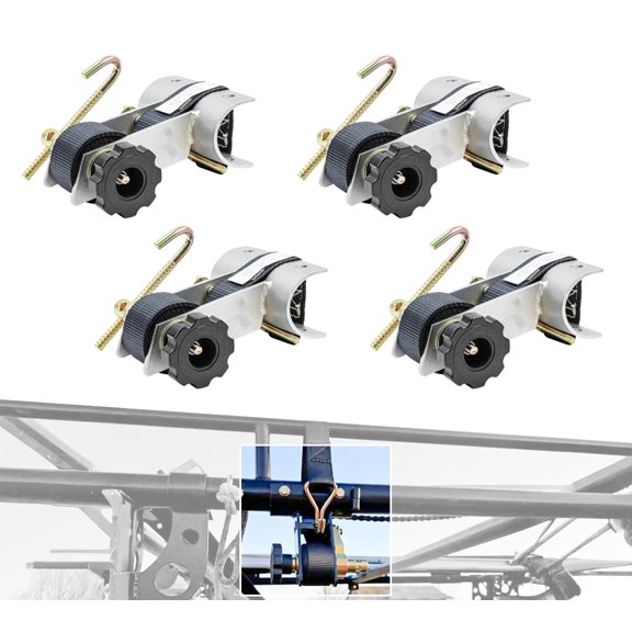 (2 Pack) 1-1/2" x 7' Ladder Rack Ratchet Tie-Down Straps (Pair) Round Tube Mount, 304 Stainless Steel