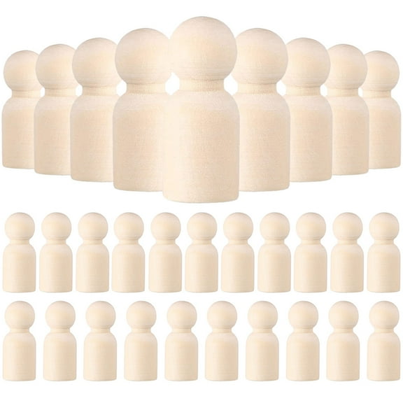 HOOWIFFY 30pcs Unfinished Wood Peg People Craft Supplies Light Yellow