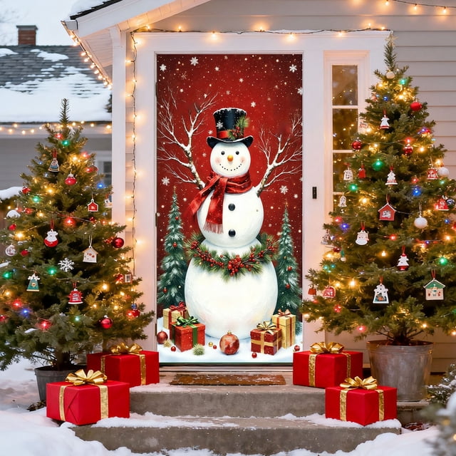 Cubierta de puerta navideña, decoración multicolor de tela de poliéster con fácil instalación, cortina festiva de pared y puerta para celebraciones y fiestas navideñas, 90 x 180 cm