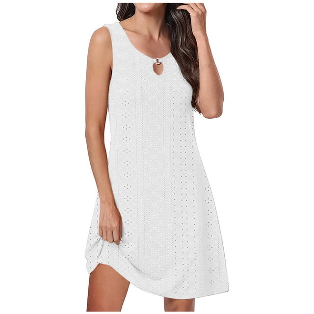 Staron Robes Décontractées pour Femmes en Liquidation à Moins de 10 $ Sans Manches Robe d'Été de Printemps Unie Courte Robe Débardeur Oeillets Col en V Ligne A Robe Fluide
