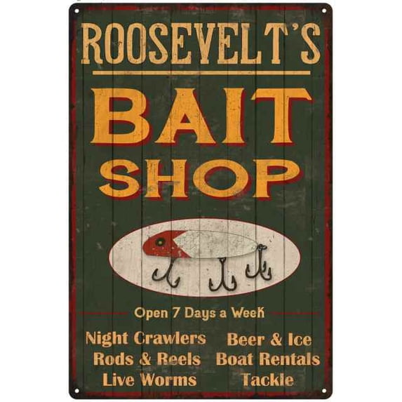 ROOSEVELT'S Green Bait Shop Man Cave Wall Decor Gift 8x12 Metal 108120027401