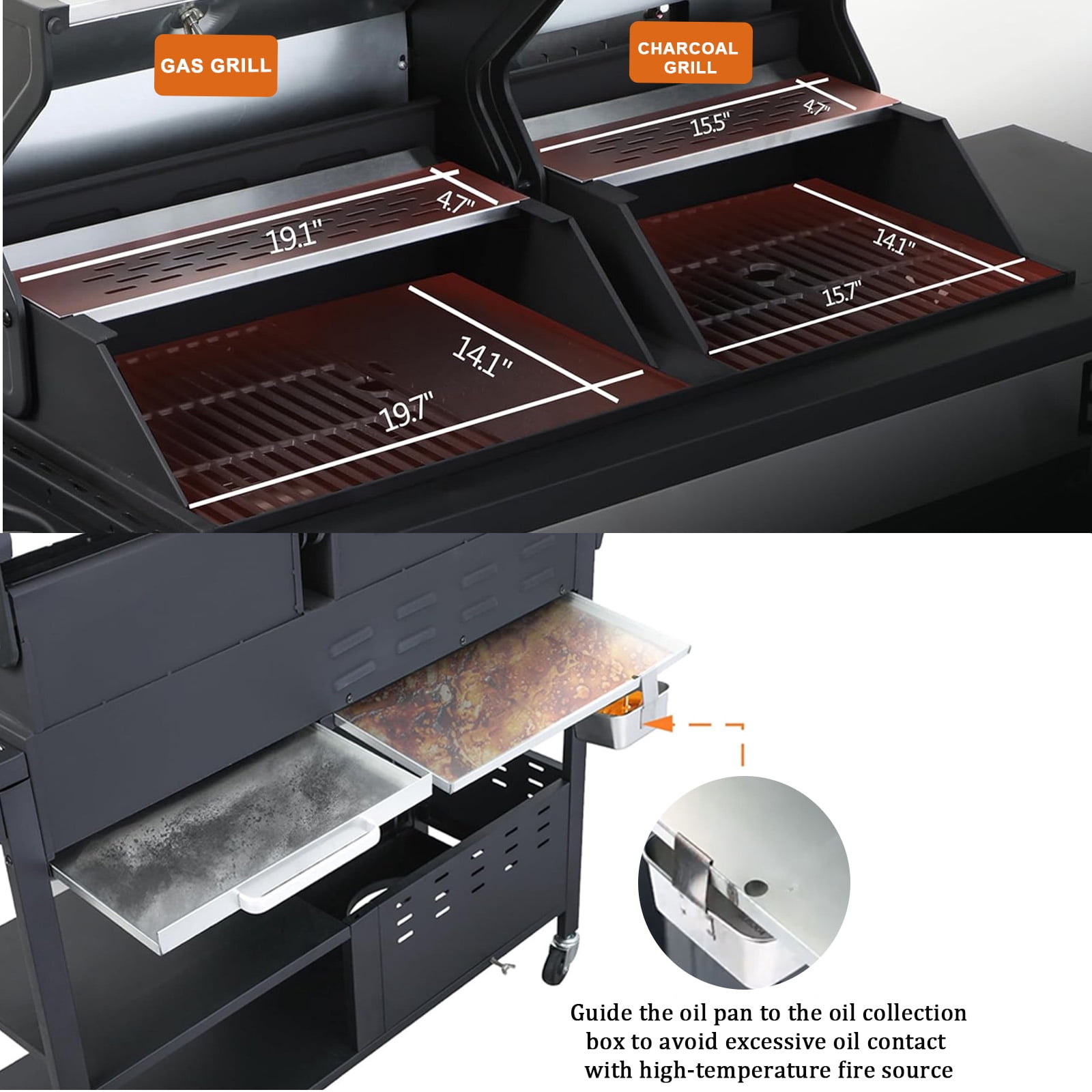 Propane gas and Charcoal grills Combo cast iron griddle, Stainless Steel 37230 BTU Outdoor Barbecue Grill, BBQ Grill with Side Burner, High temperature resistance