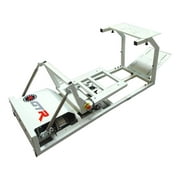 GTM Model Motion Racing Simulator Cockpit White Frame with Black/Red Pista Adjustable Leatherette Racing Seat & Large Single/Triple Monitor Stand