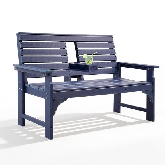 NOICOI Heavy-Duty Outdoor Garden Bench - Weatherproof HPDE,Design for Patio, Lawn-BLUE