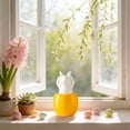 thumbnail image 4 of yulier Ceramic Easter Egg Bunny Figurine Decorative Tabletop Ornament for Easter Home Living Room Bedroom Office Desk Shelf Mantel Decor, Gift for Family Friends, Yellow, 4 of 6