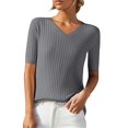 thumbnail image 1 of Chandails d'Automne et d'Hiver Grande Taille pour Femmes T-Shirt Ample à Col Rond à Manches Courtes avec Bas en Tricot Court Gris TTG, 1 of 4