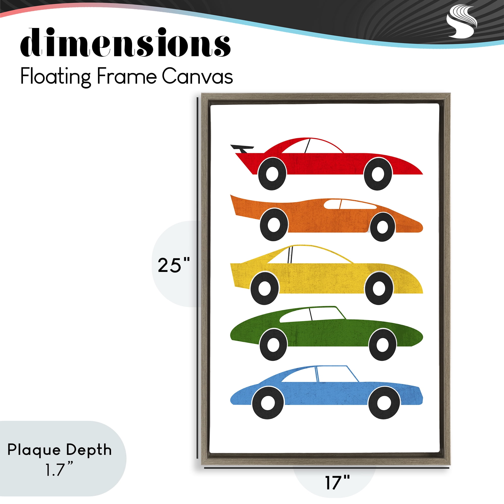 Stupell Industries Colorful Midcentury Cars Brown Framed Floater Canvas Wall Art, design by Tom Quartermaine