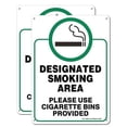 thumbnail image 2 of Designated Smoking Area Sign, Use Cigarette Bins Sign - 2 Pack - 10 x 7 Inches Rust Free .040 Aluminum - UV Protected, Waterproof, Weatherproof and Fade Resistant - 4 Pre-drilled Holes, 2 of 4