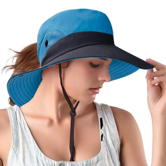 Rosoz Cola de Caballo Sombreros de Sol para Mujer Protección UV Malla Plegable ala Ancha Senderismo Playa Pesca Verano Safari