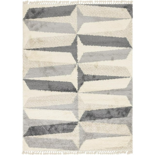 Unique Loom Hygge Shag Geometric Plush & Cozy Rug 9' x 12' Rectangle Gray/Ivory