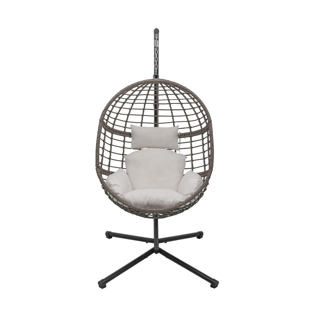 Abble Gray Wicker Hanging Swing Chair with Cushion and Stand - Aqua