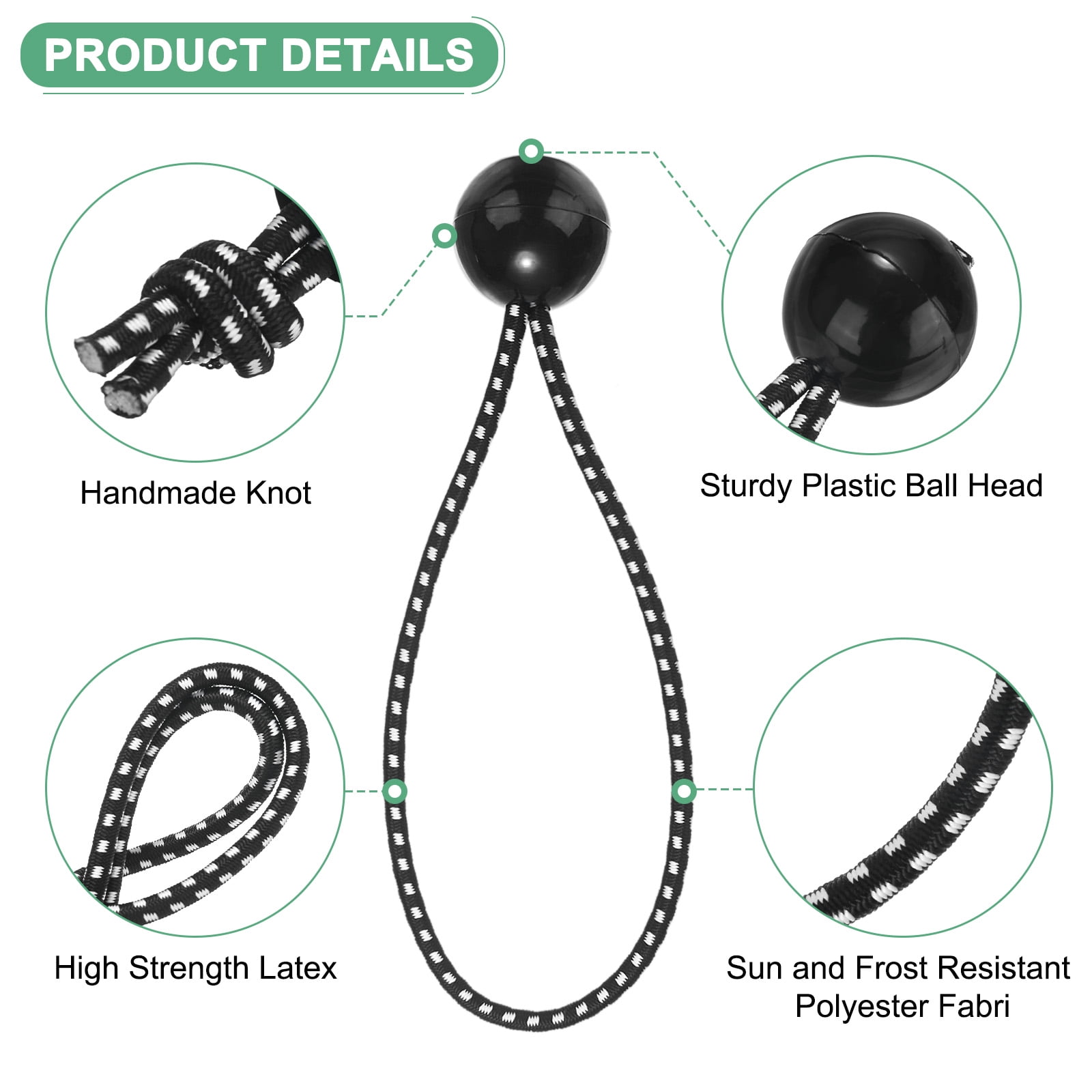 Uxcell 50-Pack Ball Bungee Cords, 6 Inch High Elastic Canopy Tarp Tie Down Bungee Balls for Tent/Cargo Holding [Black White]