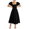 thumbnail image 1 of Vestido PRETTYGARDEN negro con mangas abullonadas y escote cuadrado, talla L grande, 1 of 8