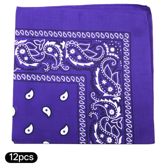TELOLY 12 Pack Cotton 22 x 22 inches Paisley Printed Bandana (Purple)