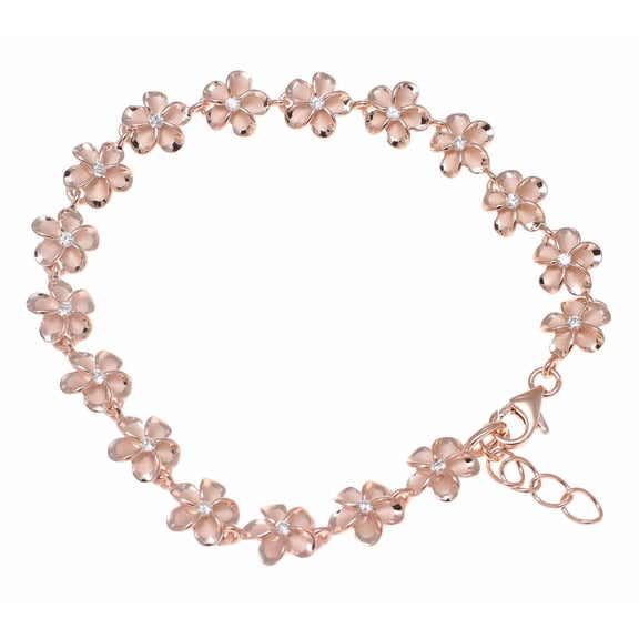 925 Sterling silver pink rose gold plated Hawaiian 8mm cz plumeria flower bracelet 7"