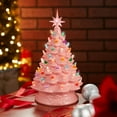thumbnail image 7 of 15" Hand Painted Ceramic Christmas Tree, Pink Pre-Lit Tree, 128 Multi-Color Lights, 2 Star Toppers, 7 of 7