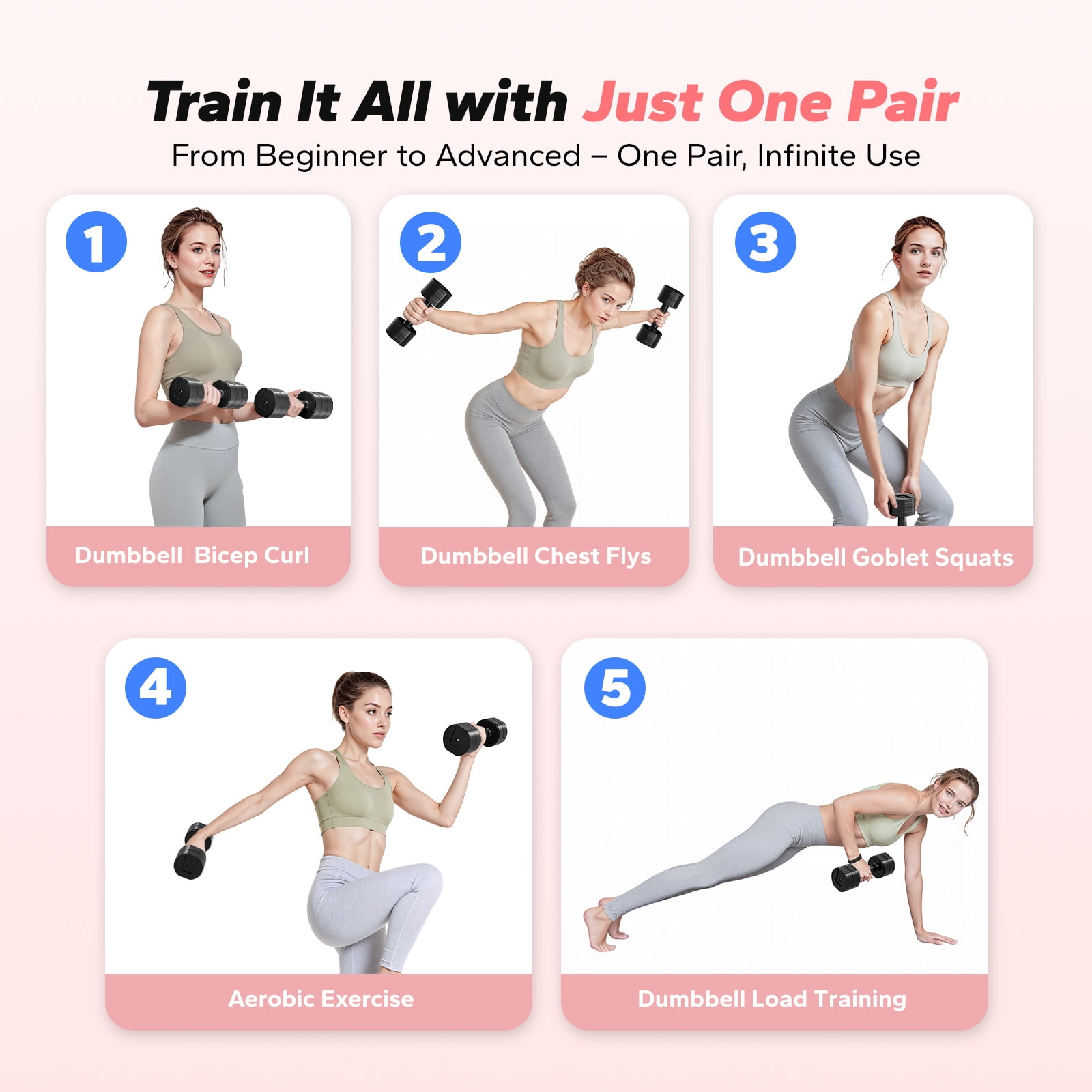 MERACH Adjustable Dumbbell Set, 4 in 1 Free Hand Weights for Women, Home Gym, 8.8 lbs, Set of 2