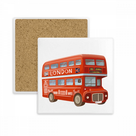

Britain UK London Red Double Decker Bus Square Coaster Cup Mat Mug Subplate Holder Insulation Stone