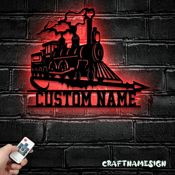 Craftnamesign Custom Train Locomotive Metal Wall Art LED Light, Train Driver Name Sign, Train Decor