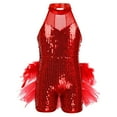 thumbnail image 4 of TiaoBug Women's Glitter Sequins Latin Dance Leotard Dancewear Jazz Ballroom Samba Dance Dress Red M, 4 of 7