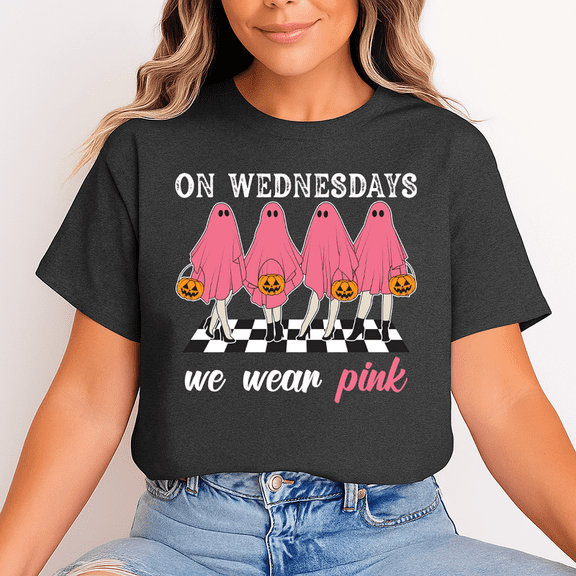 On Wednesdays We Wear Pink Ghost Halloween T-Shirt Unisex Funny Spooky Tee - Gift for Halloween