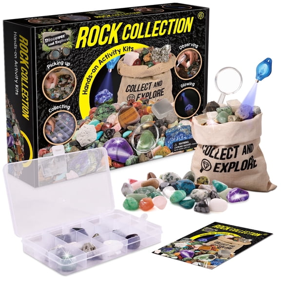 Piano Potato Kids Rock Collection Kit, 12 Specimens Box   700g Real Crystals & Minerals STEM Gemstone Kit, Educational Geology Gift for Ages 6-12