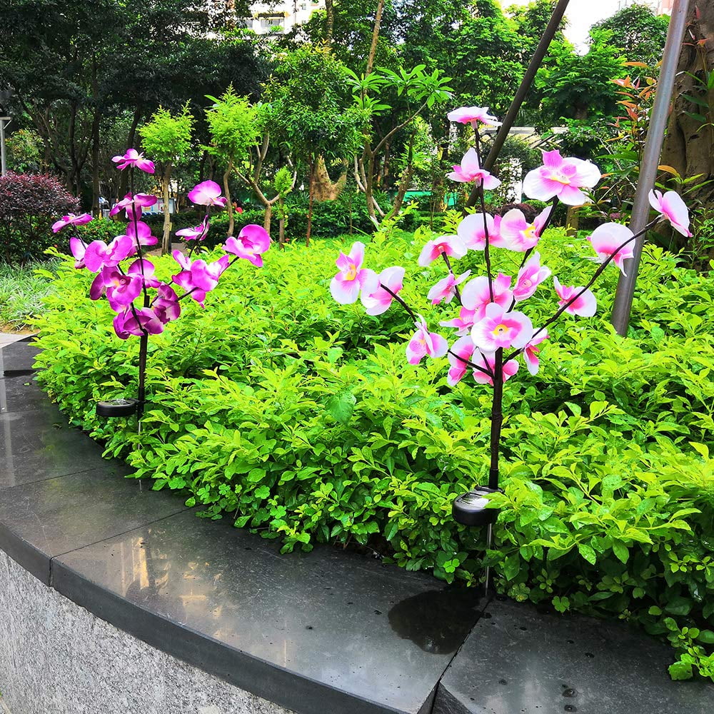 EpicGadget (2 Pack) Solar Orchid Flower Light, Outdoor Solar Flower Garden Decorative Stake Lights for Walkway Pathway Backyard Garden Christmas Decoration Parties (Warm White)