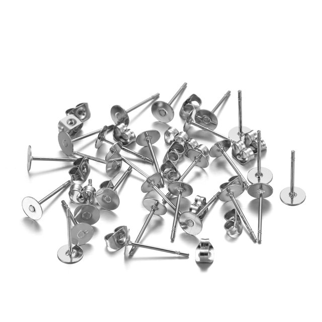 tamizeot Earring Stud Base Handmade Popular Accessories Ear Pins Setting Wear DIY Crafting Jewelry Making Tool Time Supplies Steel Color 5mm 1Set
