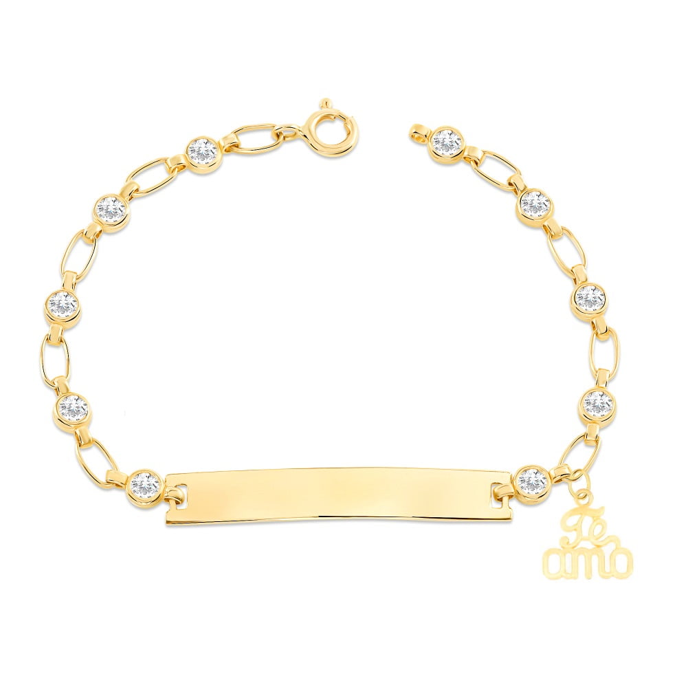 14k Yellow Gold Unisex Adjustable Girls Name ID Bracelet Engravable Heart Tag 