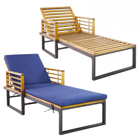 Spaco Outdoor Chaise Lounge, Outdoor Lounge Chair,Adjustable Cushioned Patio Chaise Lounge Chair with 4-Level Backrest-Navy