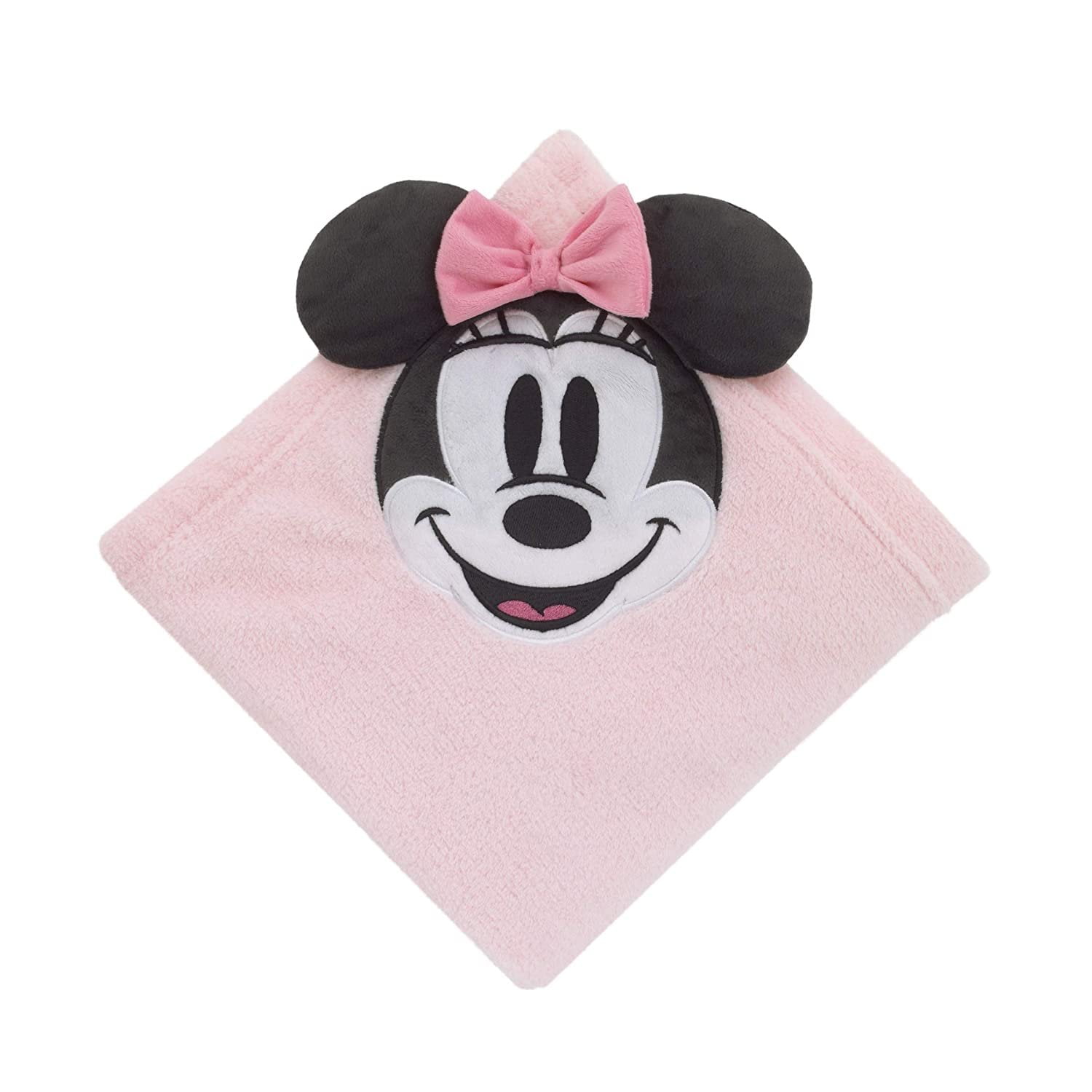 Disney Minnie Mouse Super Soft Corner Applique Baby Blanket with 3D Ears & Bow, Pink, Black & White