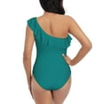 thumbnail image 5 of Easygdp Teal Women's One Shoulder Ruffle Monokini Bathing Suits with Removable Chest Pad, Quick Drying - XX-Large, 5 of 8