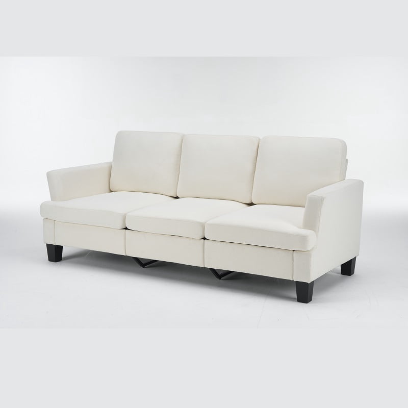 84" Beige Linen 3-Seater Sofa with Deep Seat, Ergonomic Design, and Removable Cushions, for the Living Room, Bedroom, or Office