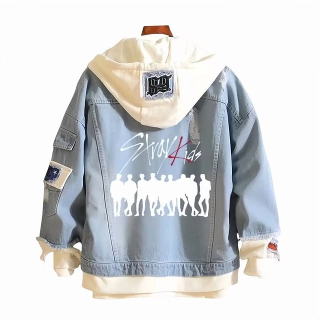 Chaqueta vaquera con capucha Stray Kids White Silhouette Streetwear