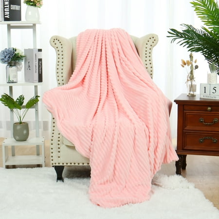 PiccoCasa Flannel Fleece Throw Blanket for Couch Pink 51 x 59