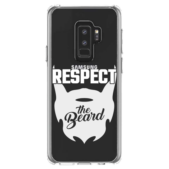 DistinctInk Clear Shockproof Hybrid Case for Samsung Galaxy S9  PLUS (6.2" Screen) - TPU Bumper Acrylic Back Tempered Glass Screen Protector - Respect the Beard