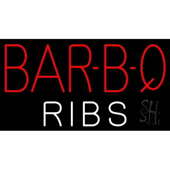 Bar B Q Ribs LED Neon Sign 13 x 24 - inches, Clear Edge Cut Acrylic Backing, with Dimmer - Bright and Premium built indoor LED Neon Sign for restaurant window and interior decor.