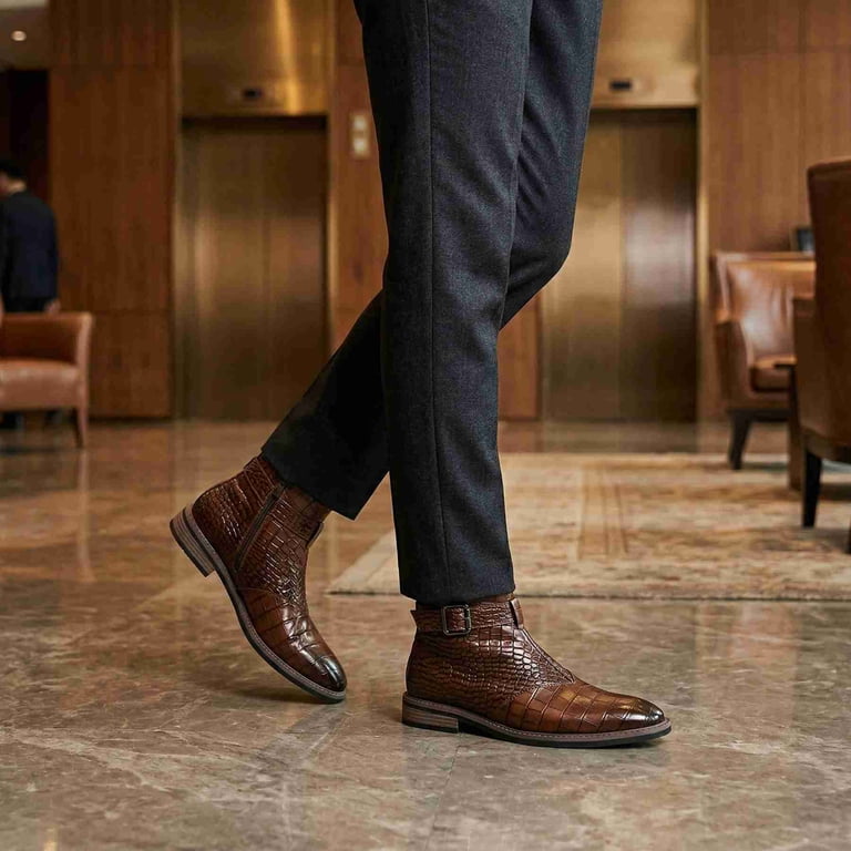 business casual dress boots XBTEVUDAK Mens Chelsea Work Zippered High top Boots Ankle Dress Boots Men's Oxford Boots Say goodbye to the hassle of lacing with our dual Business casual with roper boots