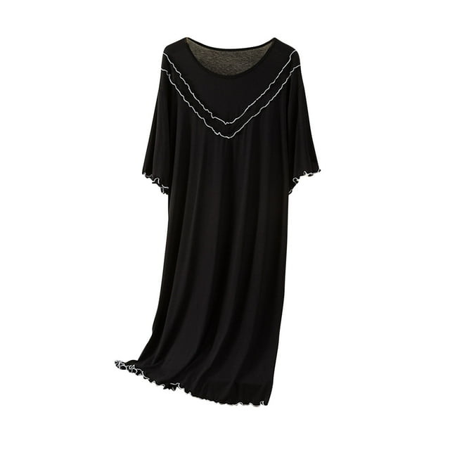 aidice Womens Summer Dresses Pajamas Round Neck Short Sleeve Ruffle Loose Comfy Homewear Night Shirts