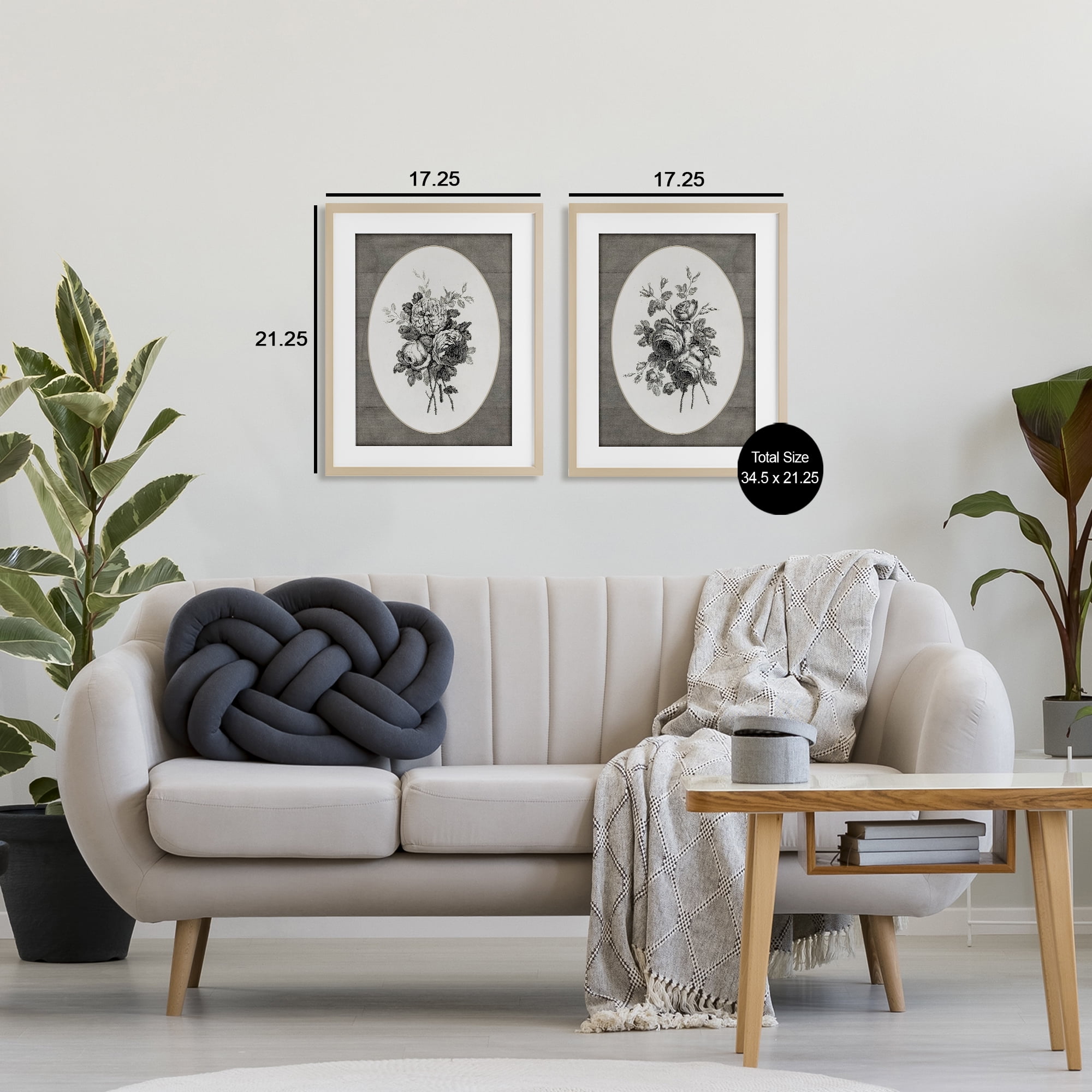 Vintage Petal Bundle Details 2 Piece Birch Framed Print Under Glass Set, design by Lettered and Lined