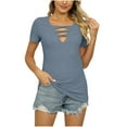 thumbnail image 1 of Bigersell Summer Tops for Women 2023 Beach Women's V-Neck Solid Color Cross Belt Insert Short Sleeve Tops Big & Tall Button-Down V-Neck Short Sleeve Summer Tops Women Style B25157, Gray XL, 1 of 6
