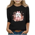 thumbnail image 2 of Feancey Halloween Tops for Girls 3/4 Sleeve Crewneck Tees Funny Cute Ghost Print T-Shirts Toddler Girl Casual Loose Tunics Spooky Season Blouse Black 3-4Years, 2 of 5