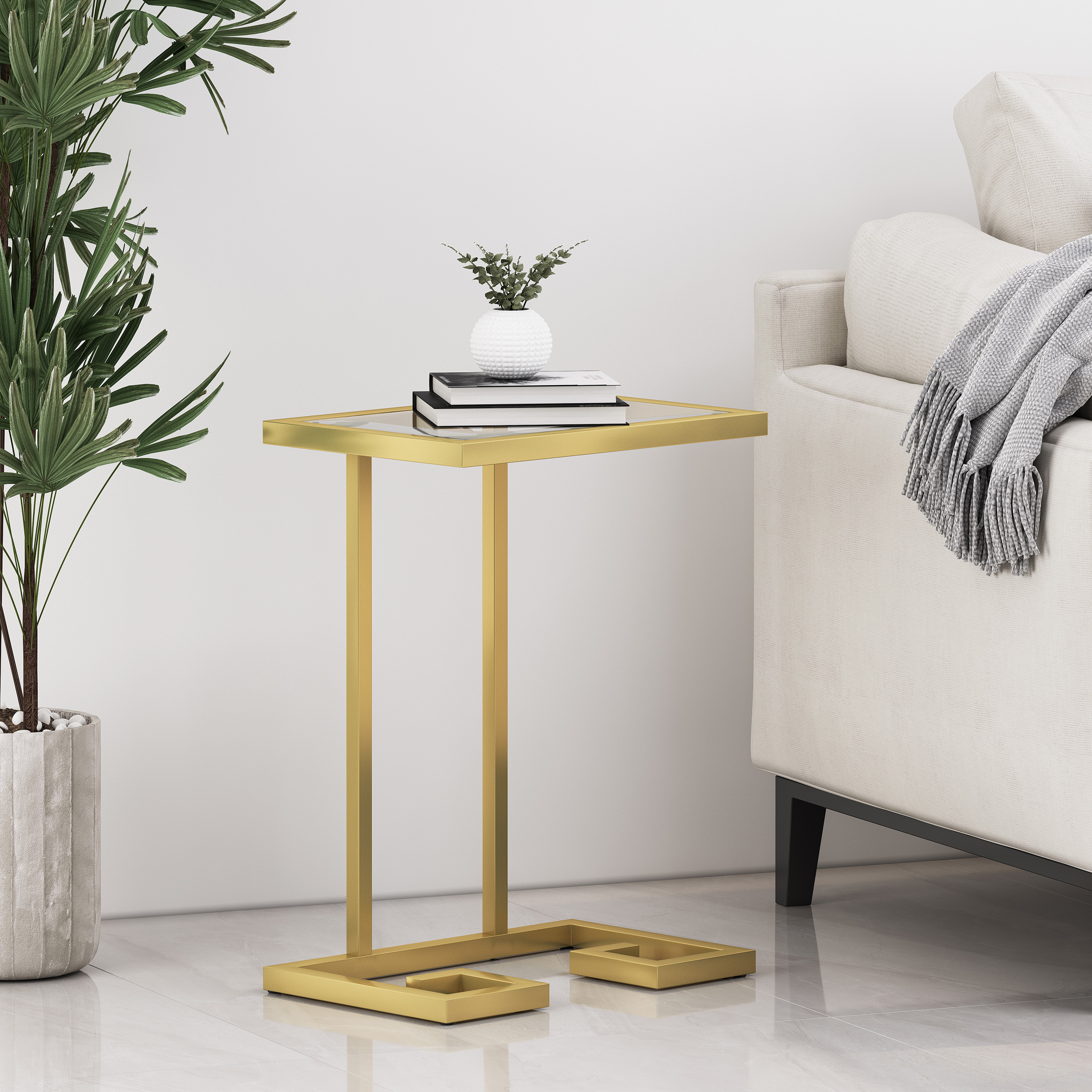 Euroco Modern End Table, Side Table Nightstand with Glass Tabletop & Gold Metal Frame for Small Space,Living Room, Bedroom