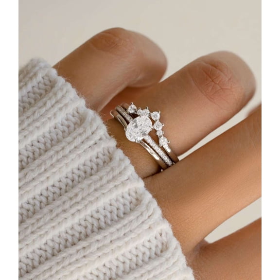 vylahjewellery Unique Oval Cut Wedding Bridal Set Moissanite Diamond Engagement Anniversary Ring Stackable Mother's Day Gift Ring
