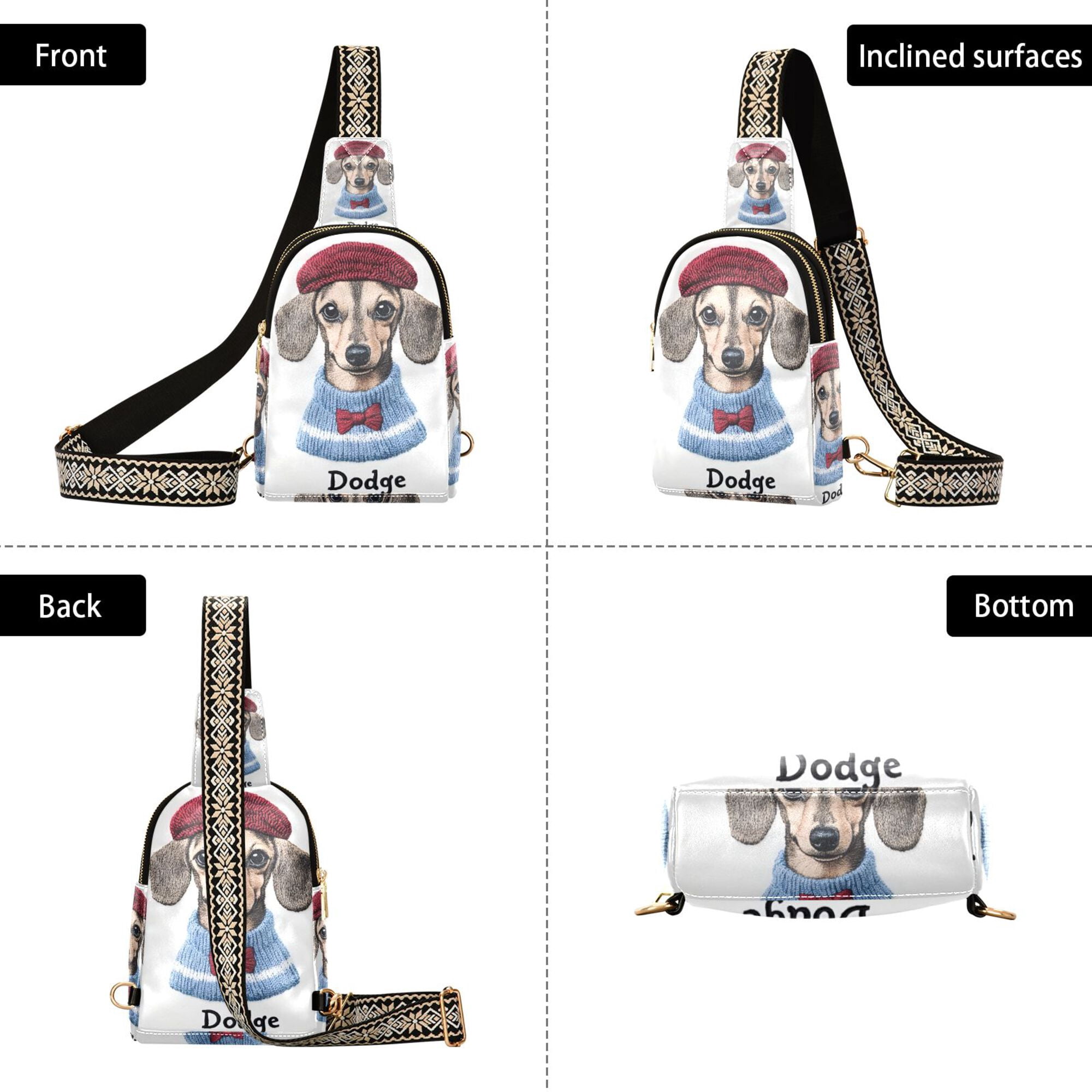 FORMRS Womens Crossbody Sling Bag Travel Daypack Shoulder Chest Backpack, Gray Cute Dog Artist