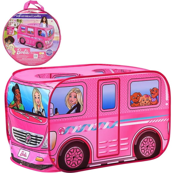 Tienda emergente Barbie Camper Sunny Days Entertainment Casa rosa para niños Bolsa transporte incl