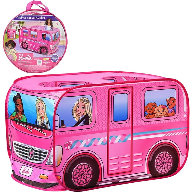 Tienda emergente Barbie Camper Sunny Days Entertainment Casa rosa para niños Bolsa transporte incl